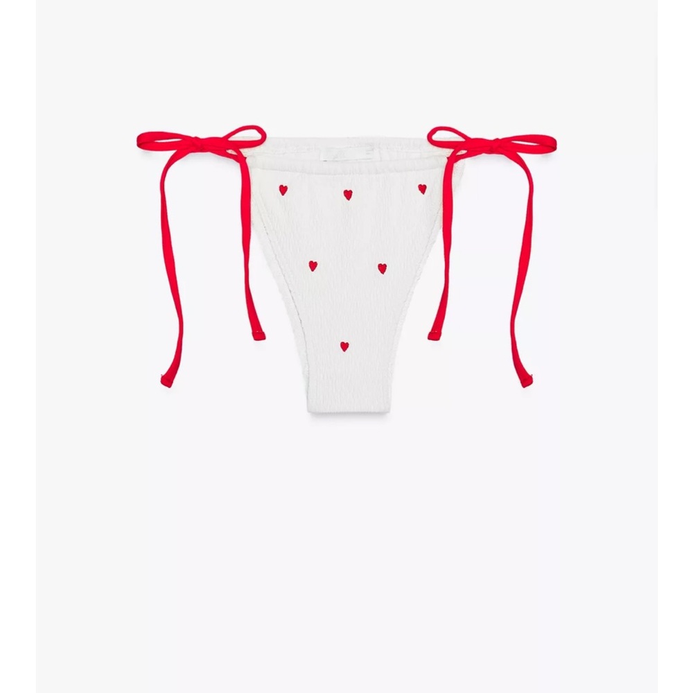 Zara White and Red Heart Bikini Bottom